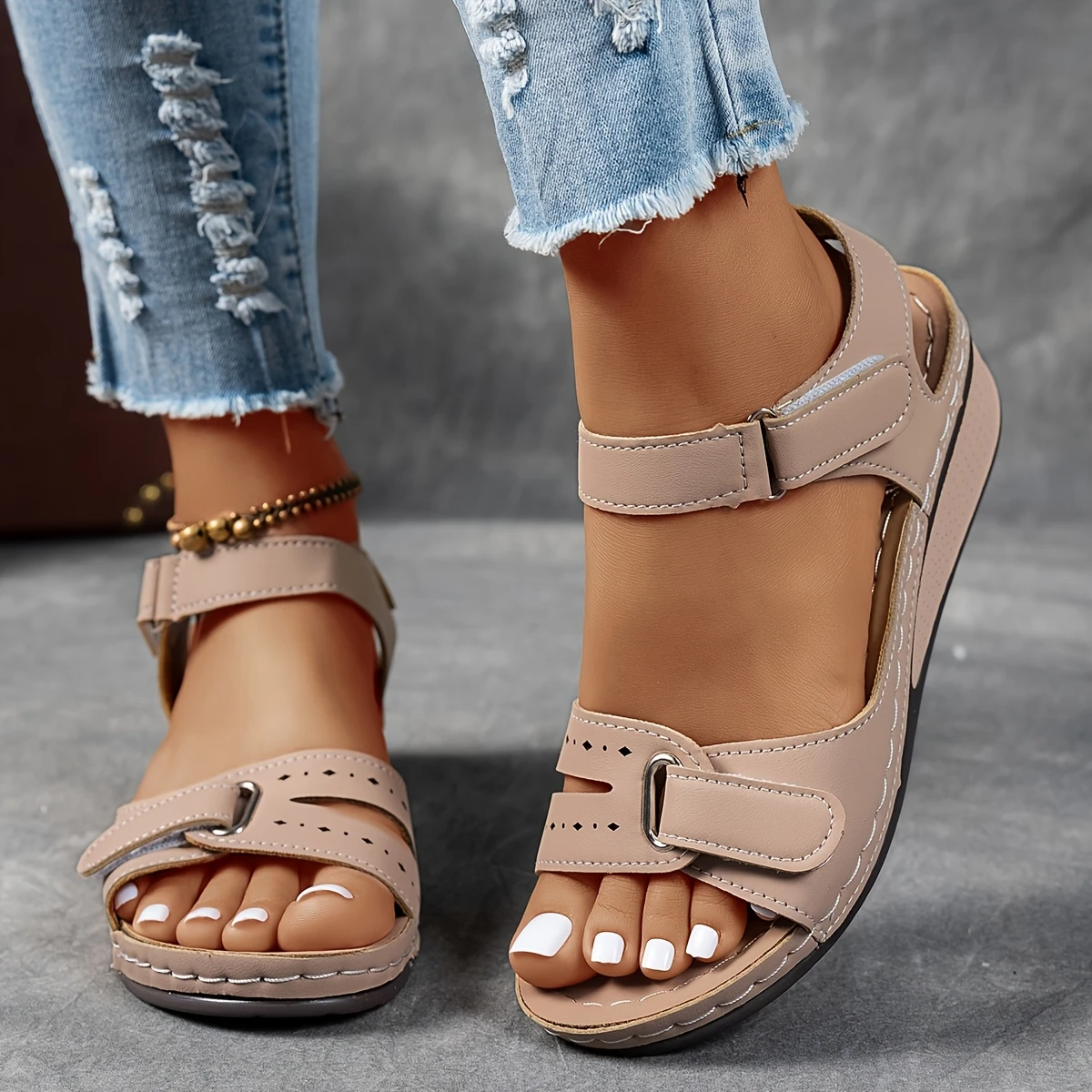 Promoción de último día 49%❤️ Sandalias de plataforma de cuña para mujer con correa ajustable