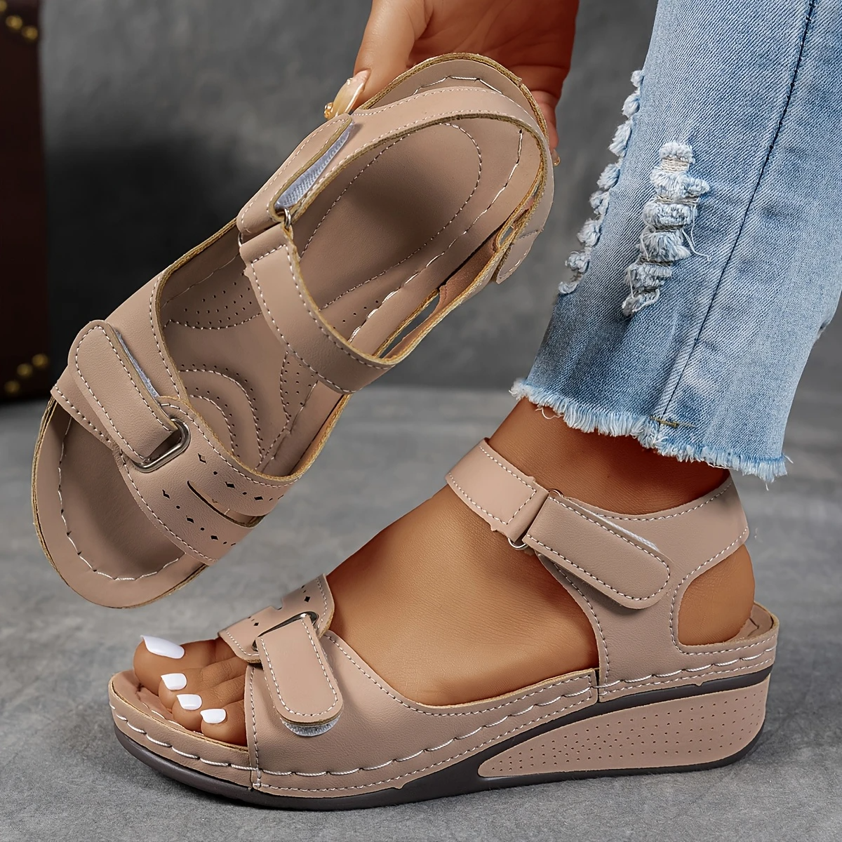 Promoción de último día 49%❤️ Sandalias de plataforma de cuña para mujer con correa ajustable