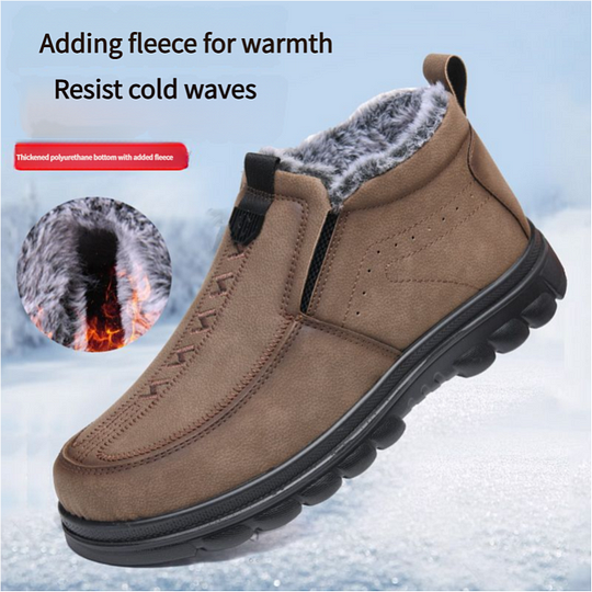 Botas ortopédicas de invierno para hombre, cálidas, de cuero, con forro de franela, con soporte para el arco, impermeables y antideslizantes.