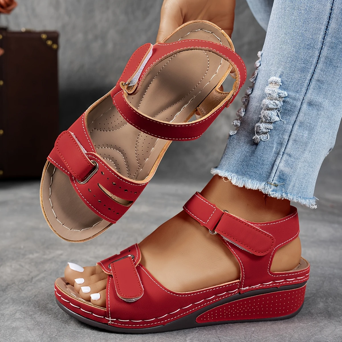 Promoción de último día 49%❤️ Sandalias de plataforma de cuña para mujer con correa ajustable