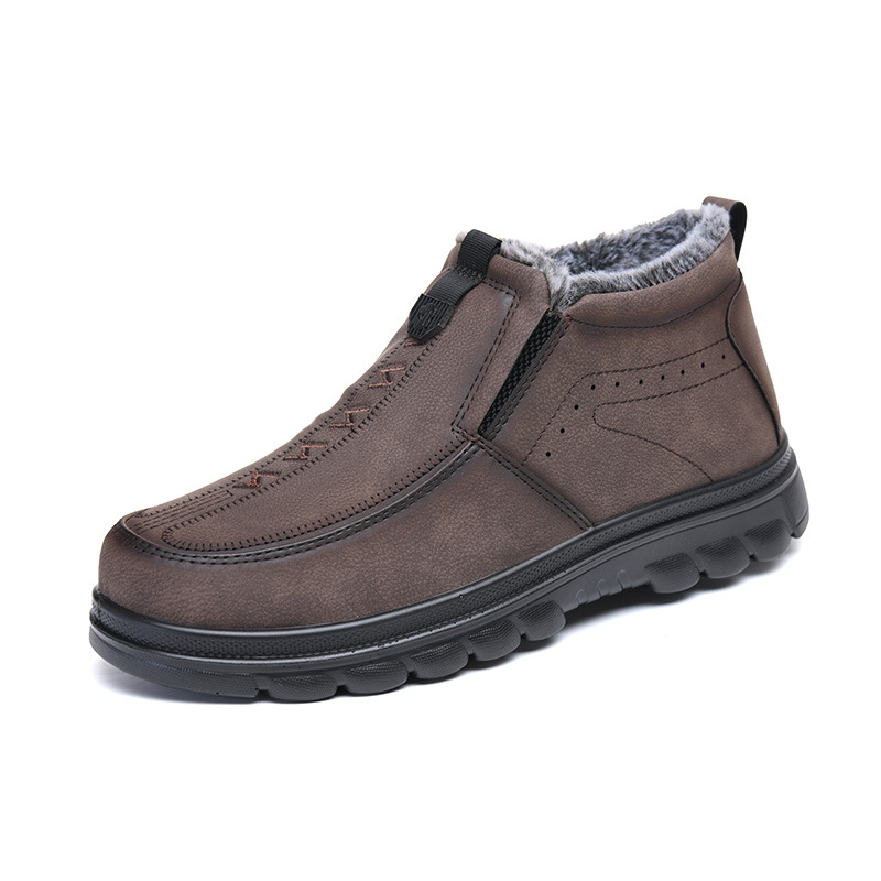 Botas ortopédicas de invierno para hombre, cálidas, de cuero, con forro de franela, con soporte para el arco, impermeables y antideslizantes.