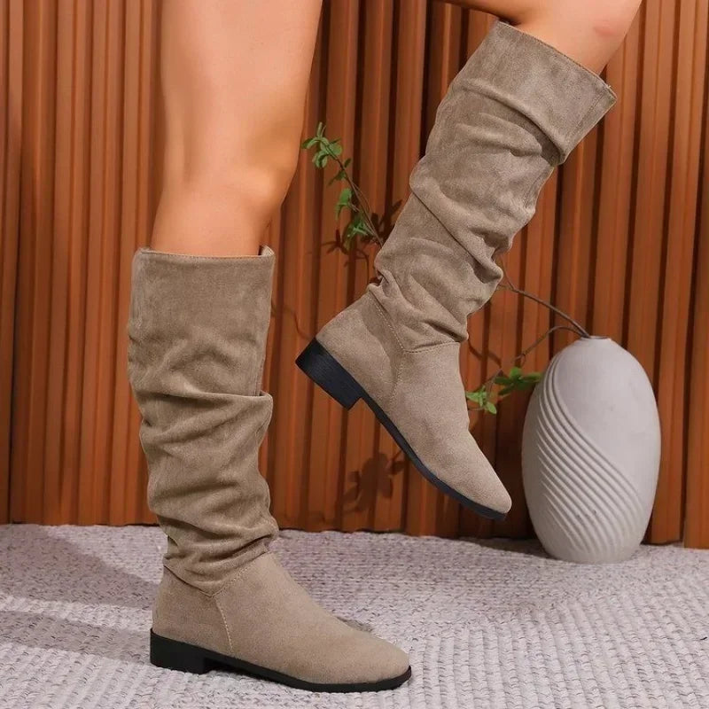 OFERTA CALIENTE 45%🔥Botas plisadas para mujer, botas altas hasta la rodilla de ante sintético aterciopelado, invierno 2024
