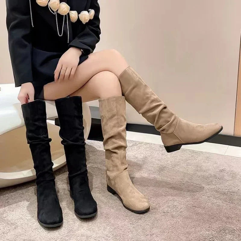 OFERTA CALIENTE 45%🔥Botas plisadas para mujer, botas altas hasta la rodilla de ante sintético aterciopelado, invierno 2024