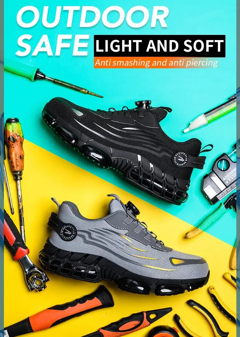 Zapatillas de trabajo indestructibles con amortiguación de aire y botón giratorio (2024)