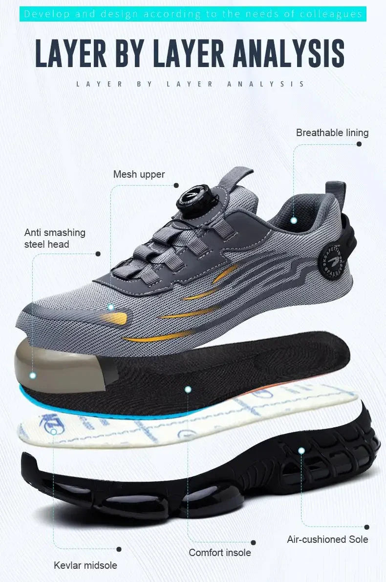 Zapatillas de trabajo indestructibles con amortiguación de aire y botón giratorio (2024)