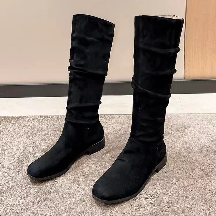 OFERTA CALIENTE 45%🔥Botas plisadas para mujer, botas altas hasta la rodilla de ante sintético aterciopelado, invierno 2024