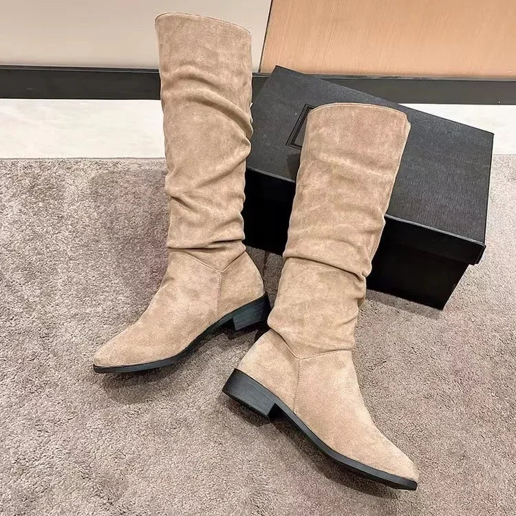 OFERTA CALIENTE 45%🔥Botas plisadas para mujer, botas altas hasta la rodilla de ante sintético aterciopelado, invierno 2024