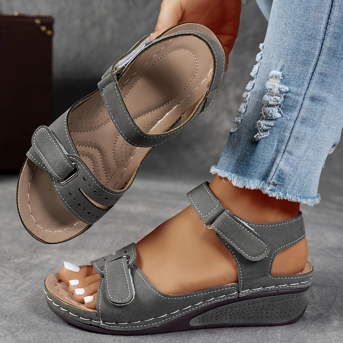 Promoción de último día 49%❤️ Sandalias de plataforma de cuña para mujer con correa ajustable