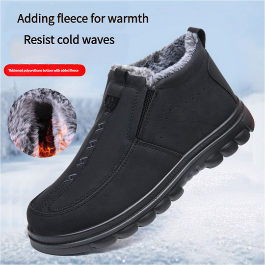 Botas ortopédicas de invierno para hombre, cálidas, de cuero, con forro de franela, con soporte para el arco, impermeables y antideslizantes.