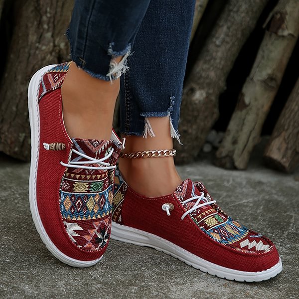 ÚLTIMO DÍA 50% DE DESCUENTO - Zapatos de lona con estampado étnico, casuales y cómodos para mujer