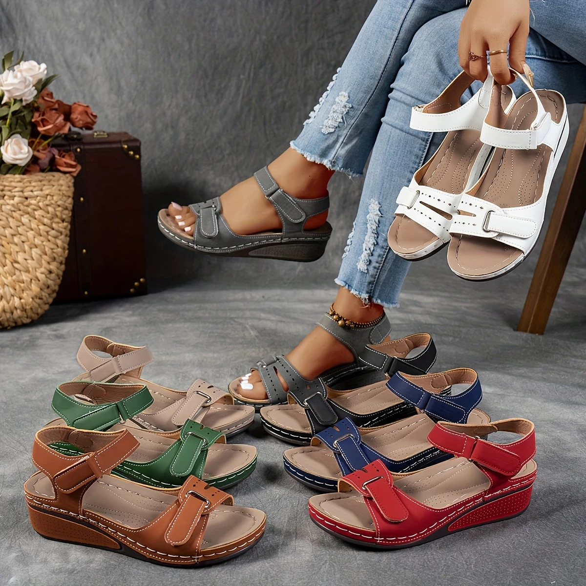 Promoción de último día 49%❤️ Sandalias de plataforma de cuña para mujer con correa ajustable