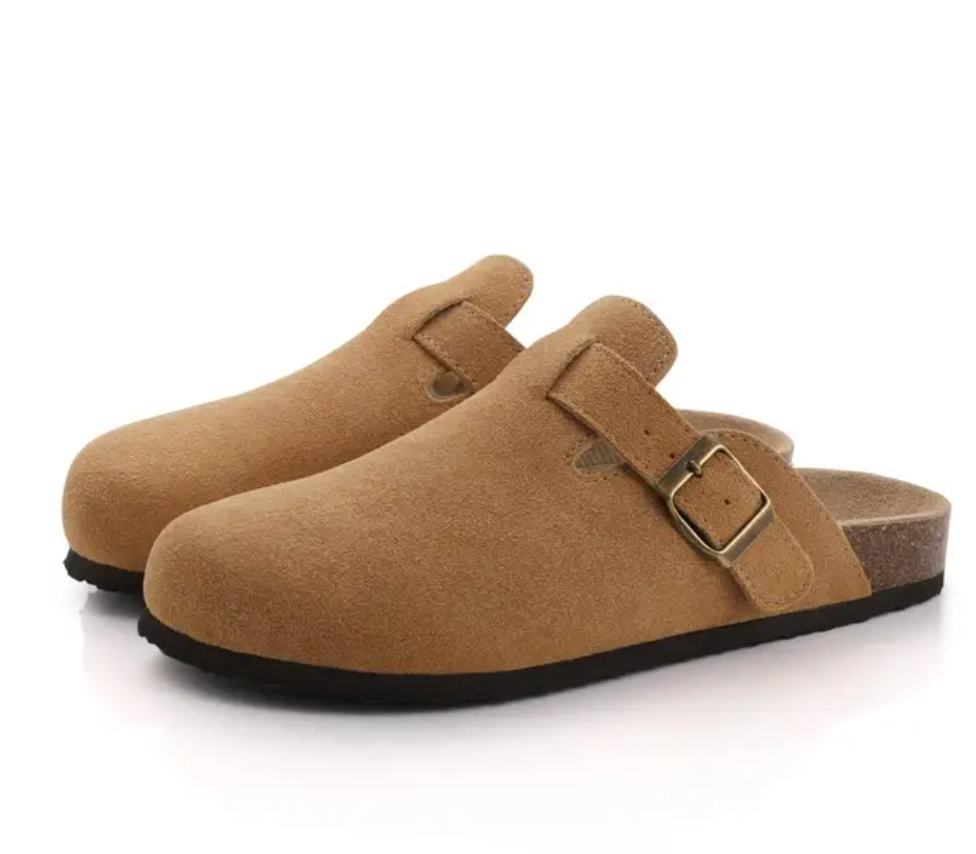 Zuecos de corcho con plantilla suave para primavera y verano, zuecos de piel de ante.