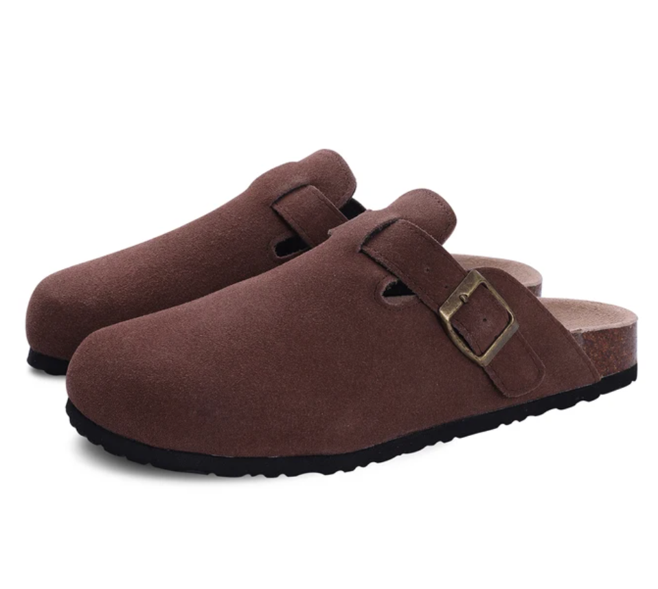 Zuecos de corcho con plantilla suave para primavera y verano, zuecos de piel de ante.