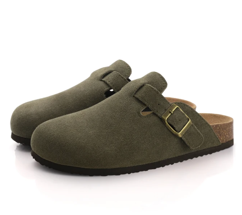 Zuecos de corcho con plantilla suave para primavera y verano, zuecos de piel de ante.