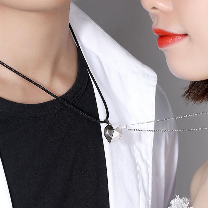 Collar con colgante de dos almas y un corazón para pareja, piedra de los deseos con imán creativo para parejas.