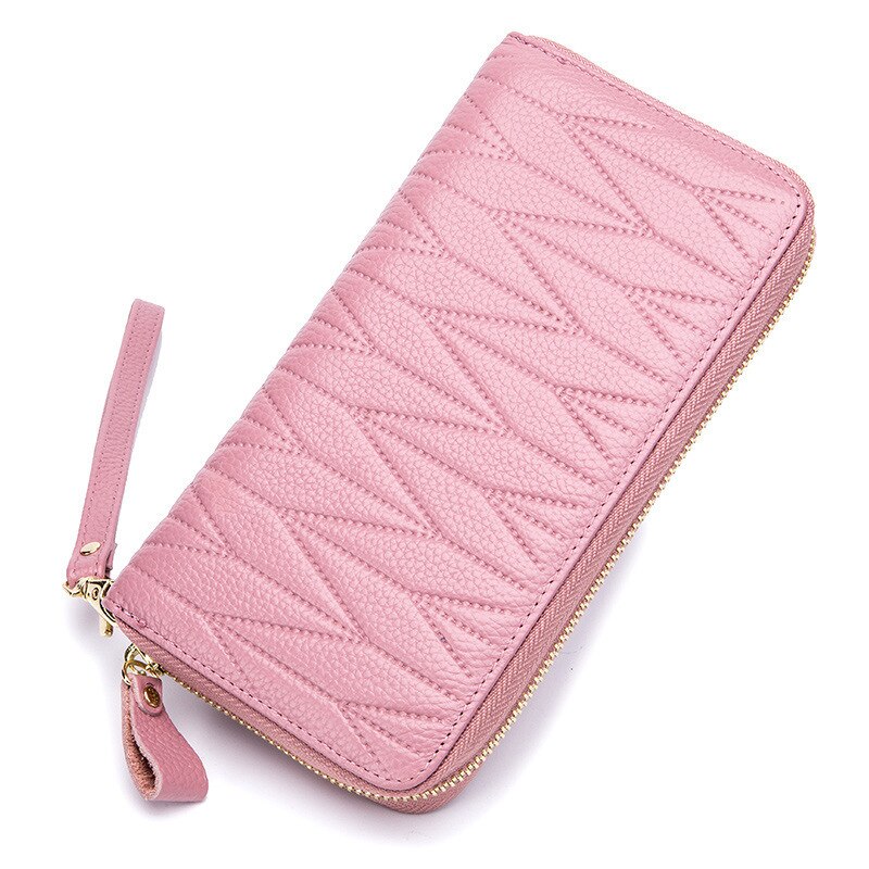 Cartera de cuero genuino de lujo para mujer con protección RFID antirrobo