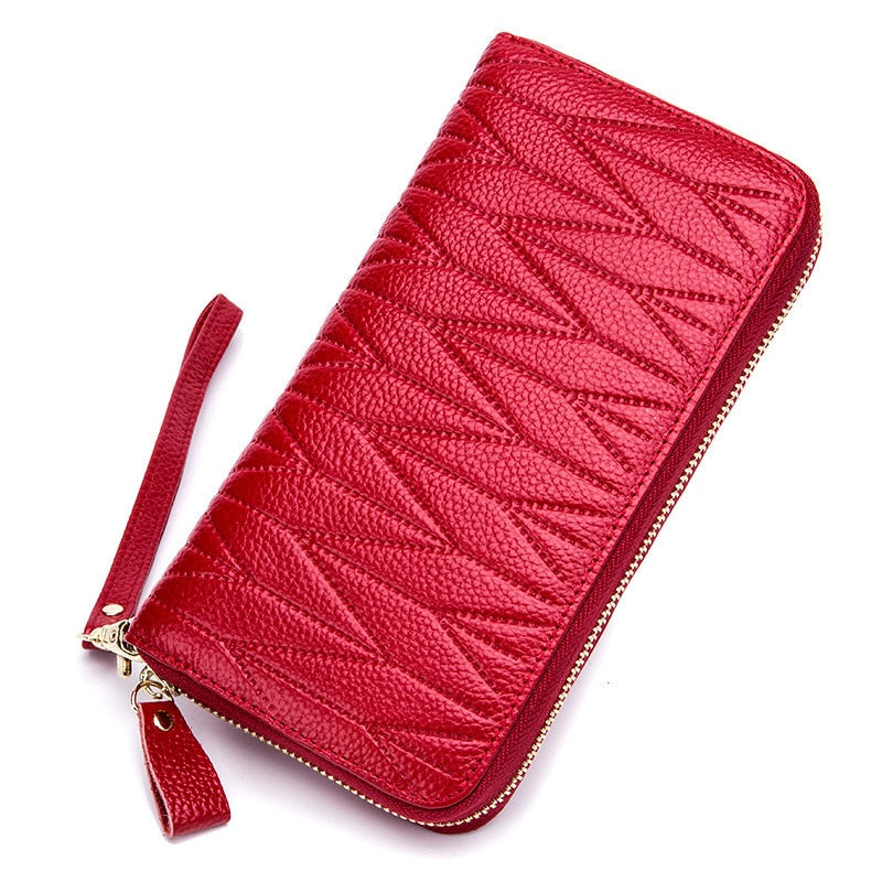 Cartera de cuero genuino de lujo para mujer con protección RFID antirrobo