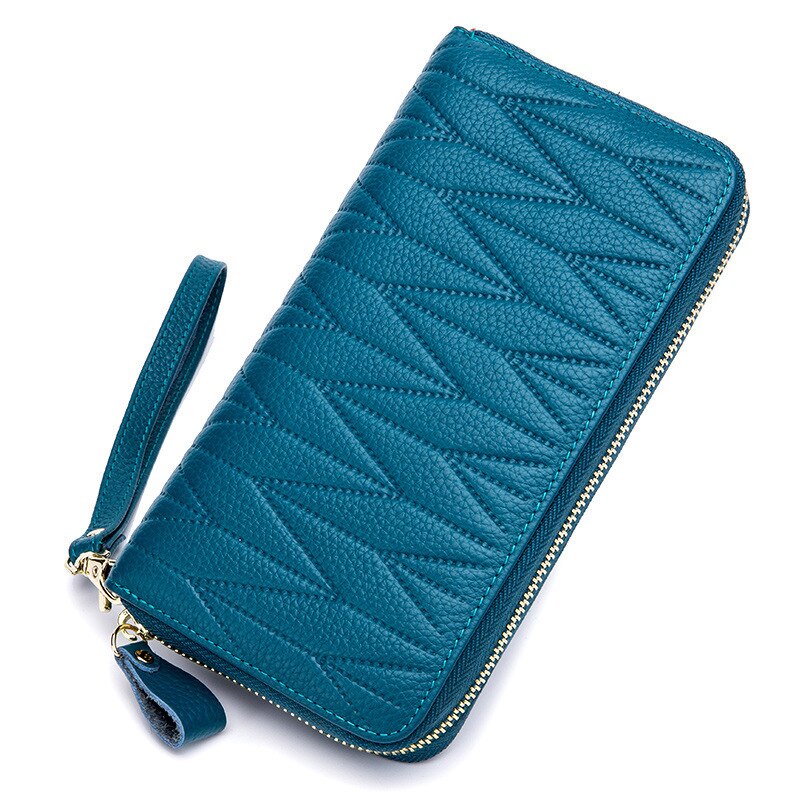 Cartera de cuero genuino de lujo para mujer con protección RFID antirrobo