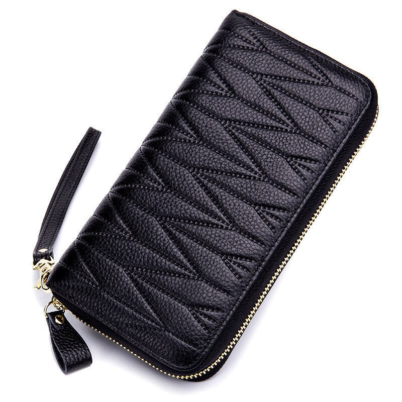 Cartera de cuero genuino de lujo para mujer con protección RFID antirrobo