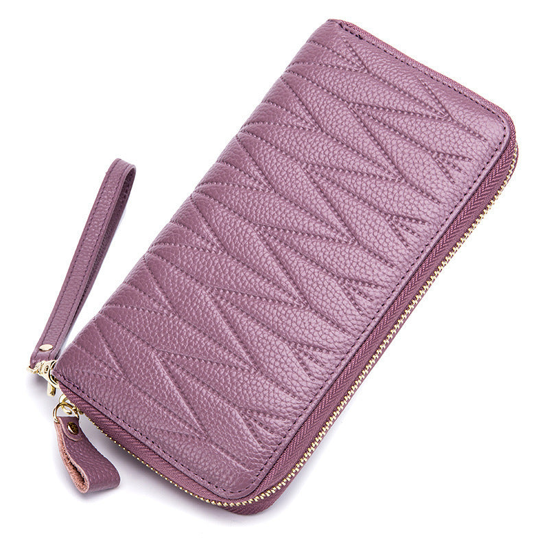 Cartera de cuero genuino de lujo para mujer con protección RFID antirrobo
