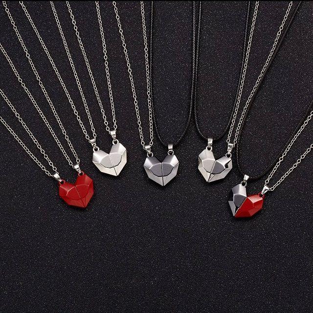 Collar con colgante de dos almas y un corazón para pareja, piedra de los deseos con imán creativo para parejas.
