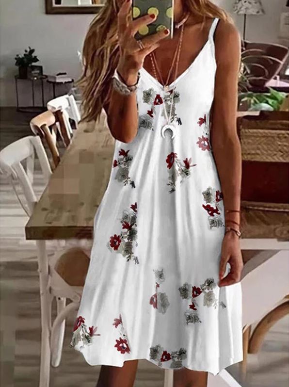 Vestido lencero holgado con cuello en V y estampado sexy