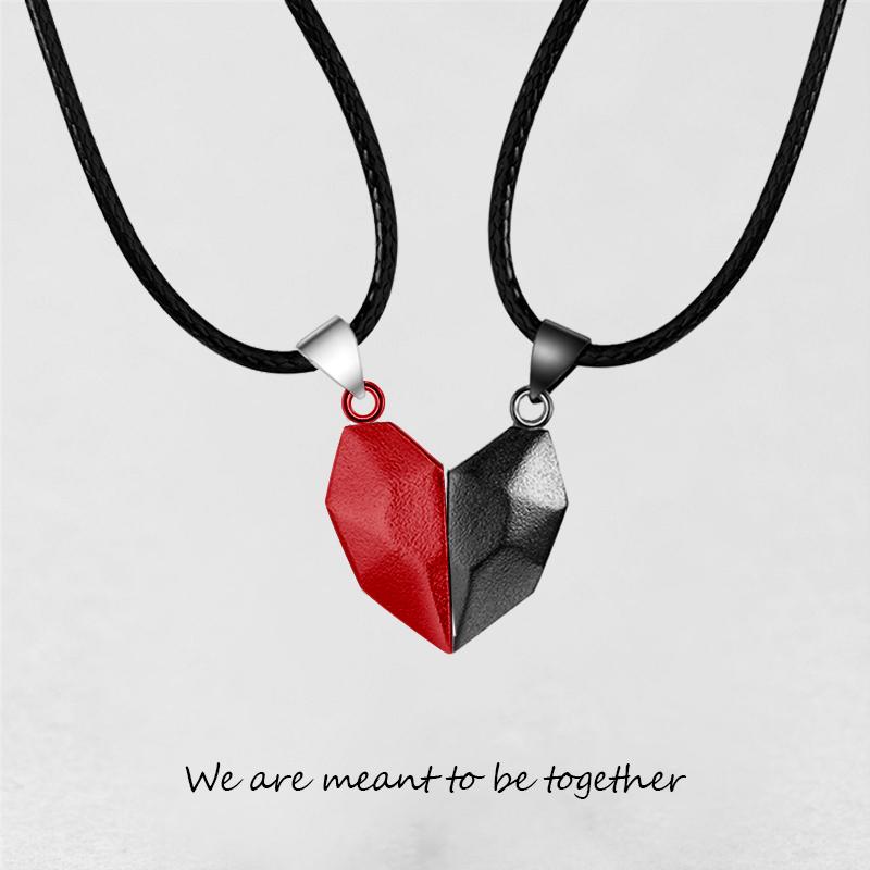 Collar con colgante de dos almas y un corazón para pareja, piedra de los deseos con imán creativo para parejas.