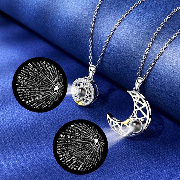 Regalo de San Valentín: Pareja magnética de diamantes "Te amo" en 100 idiomas - Juego de 2 collares