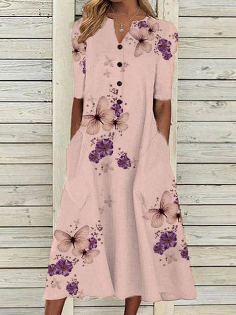 Vestidos elegantes para mujer, vestido de fiesta con botones, manga corta y cuello en V