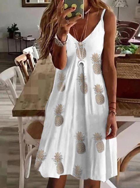 Vestido lencero holgado con cuello en V y estampado sexy