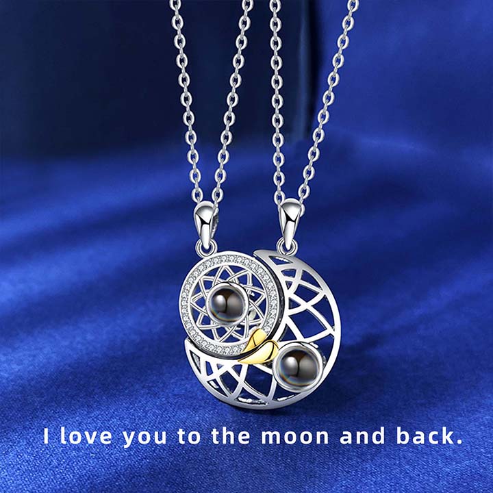 Regalo de San Valentín: Pareja magnética de diamantes "Te amo" en 100 idiomas - Juego de 2 collares