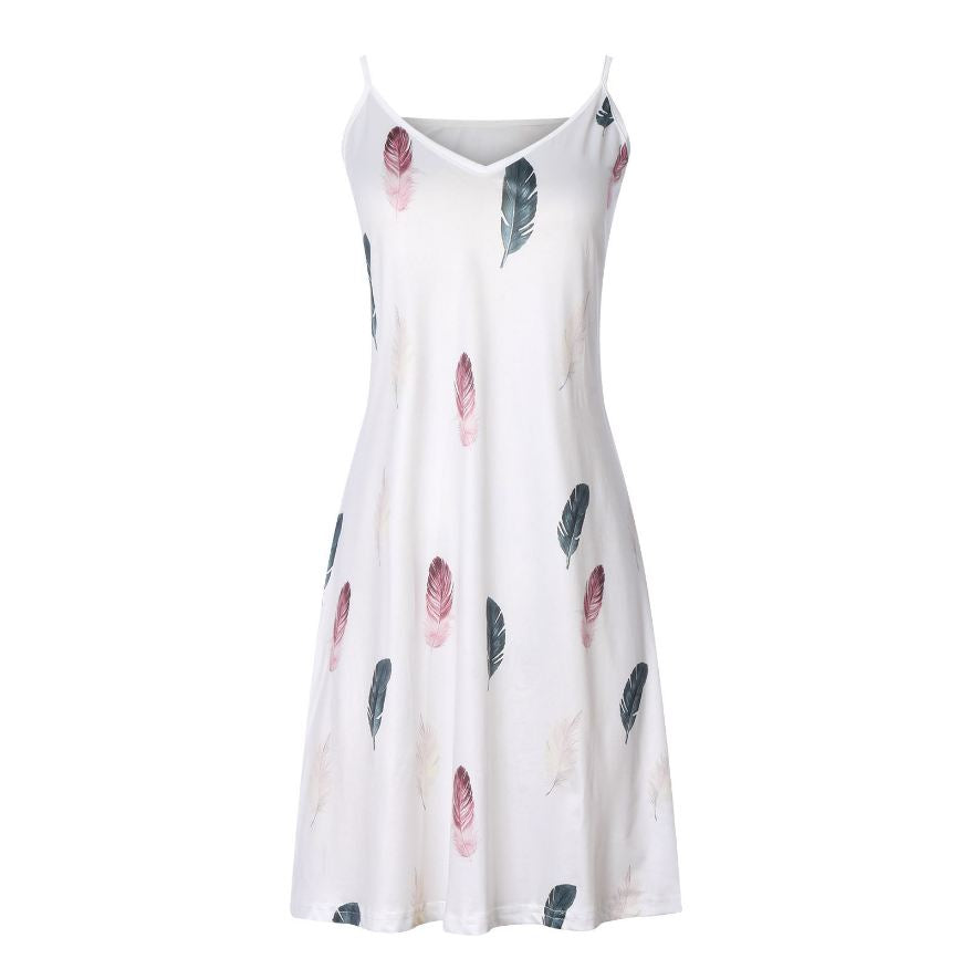 Vestido lencero holgado con cuello en V y estampado sexy