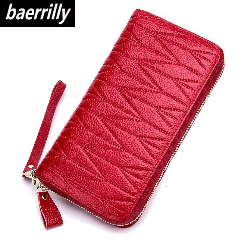 Cartera de cuero genuino de lujo para mujer con protección RFID antirrobo