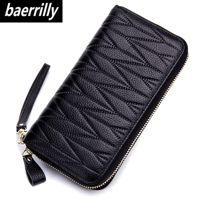 Cartera de cuero genuino de lujo para mujer con protección RFID antirrobo