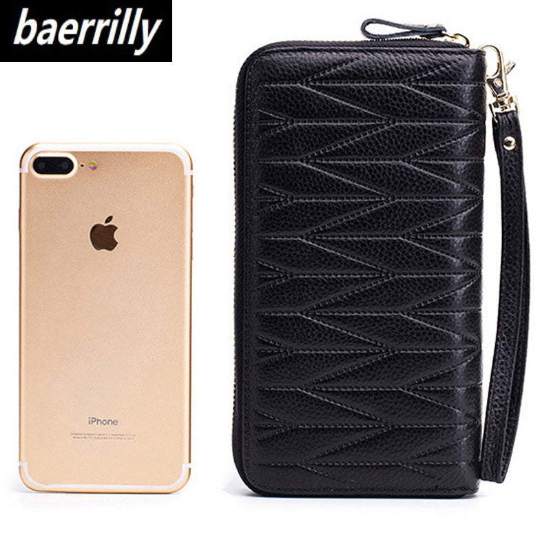 Cartera de cuero genuino de lujo para mujer con protección RFID antirrobo