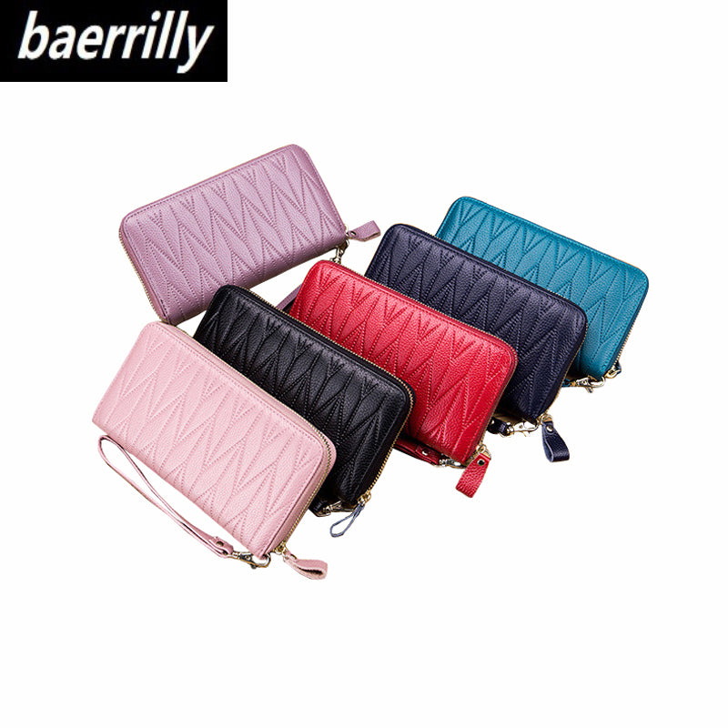 Cartera de cuero genuino de lujo para mujer con protección RFID antirrobo