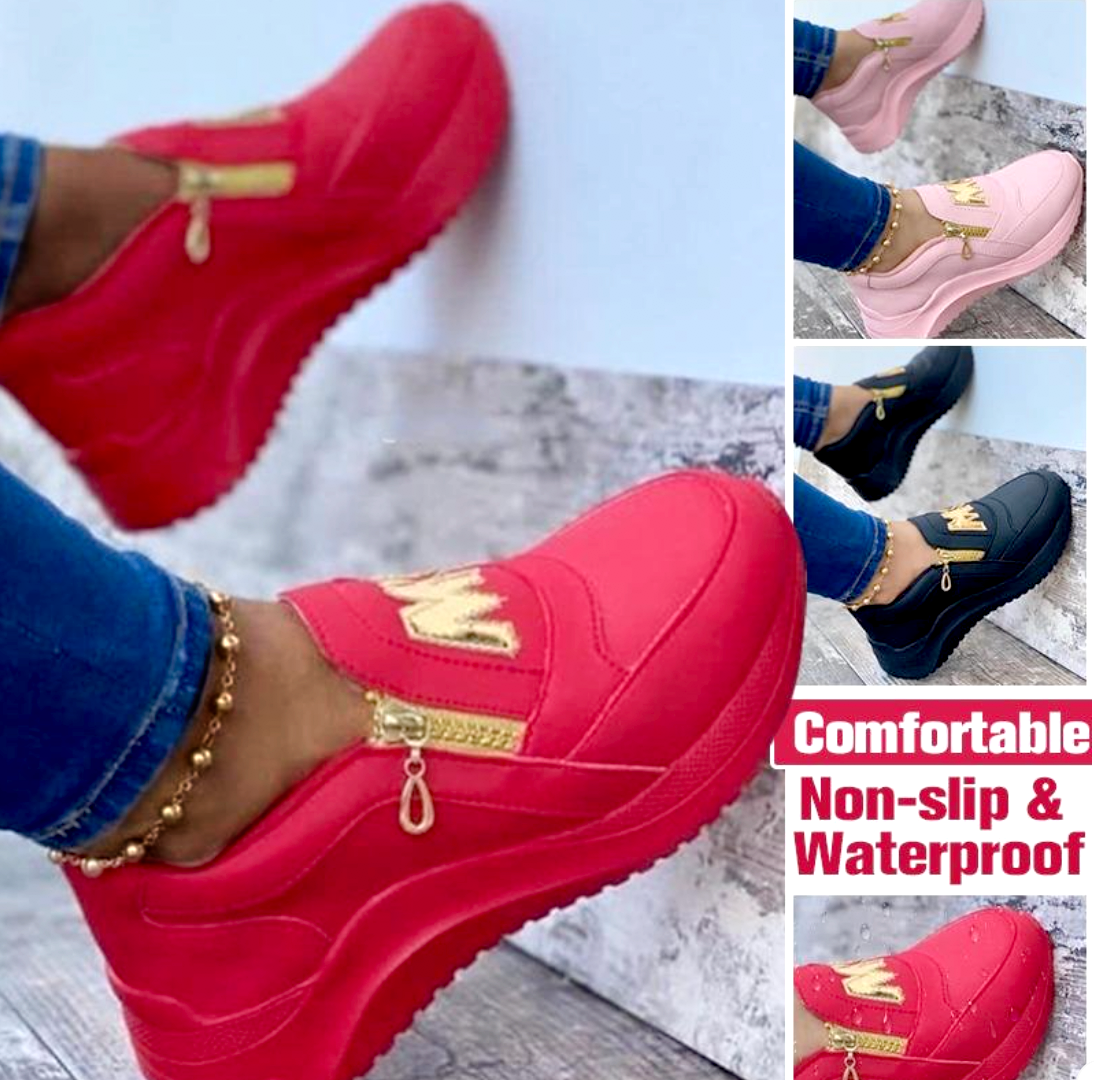 Zapatillas deportivas cómodas con cremallera y decoración de letras para mujer