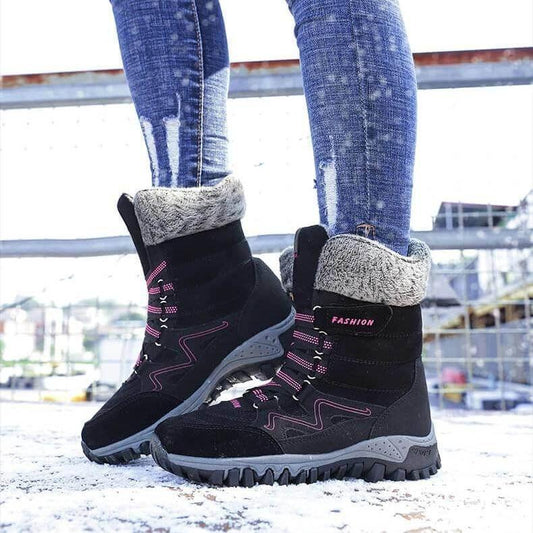 Botas de nieve con soporte de arco para mujer, botas impermeables para clima frío