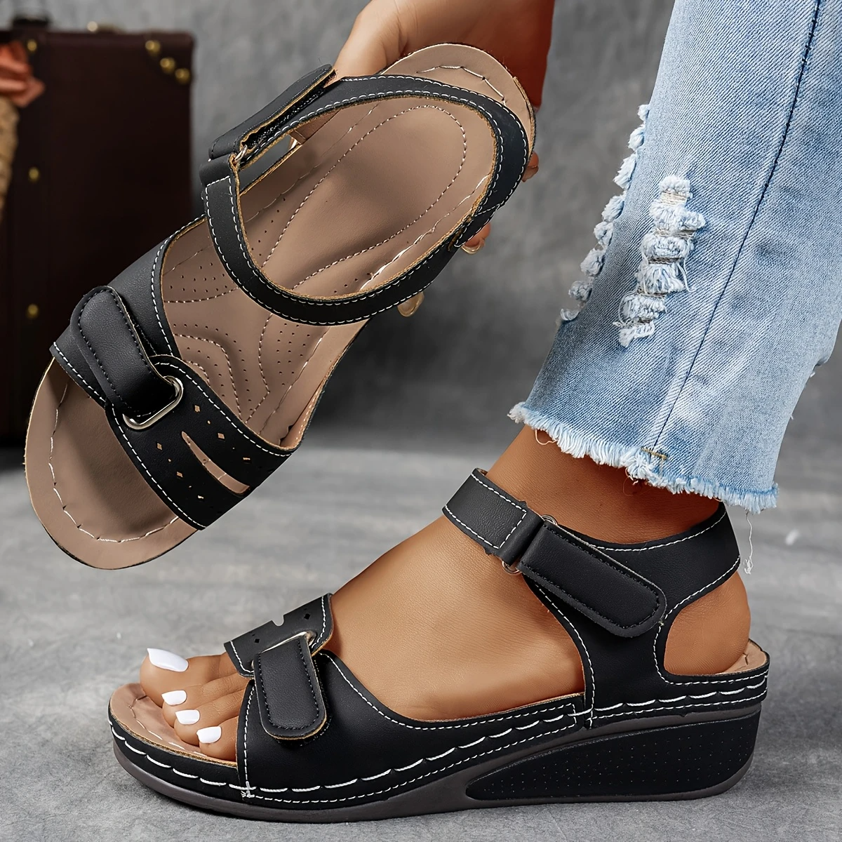 Promoción de último día 49%❤️ Sandalias de plataforma de cuña para mujer con correa ajustable