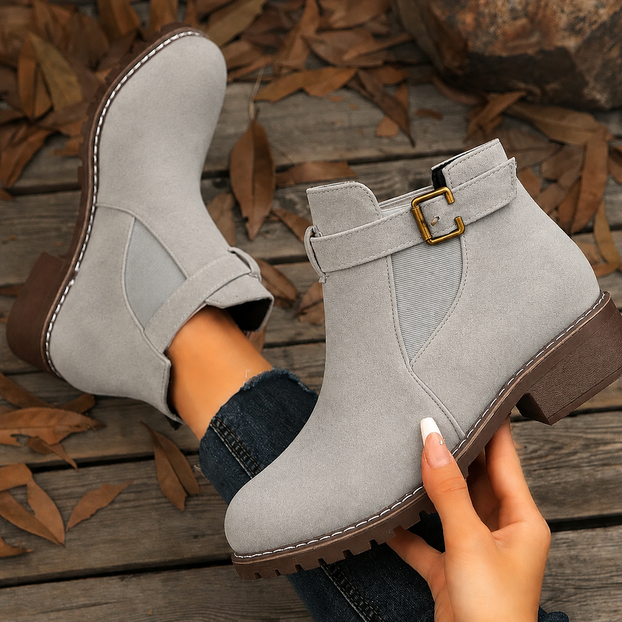 Women’s Suede Chelsea Ankle Boots – Everly™ Low-Heel Fall Boots