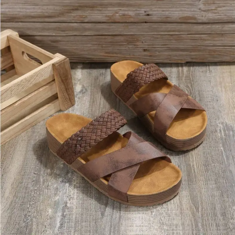 Sandalias ortopédicas para mujer, suela gruesa, trenzadas, cruzadas, informales, de color liso, para playa