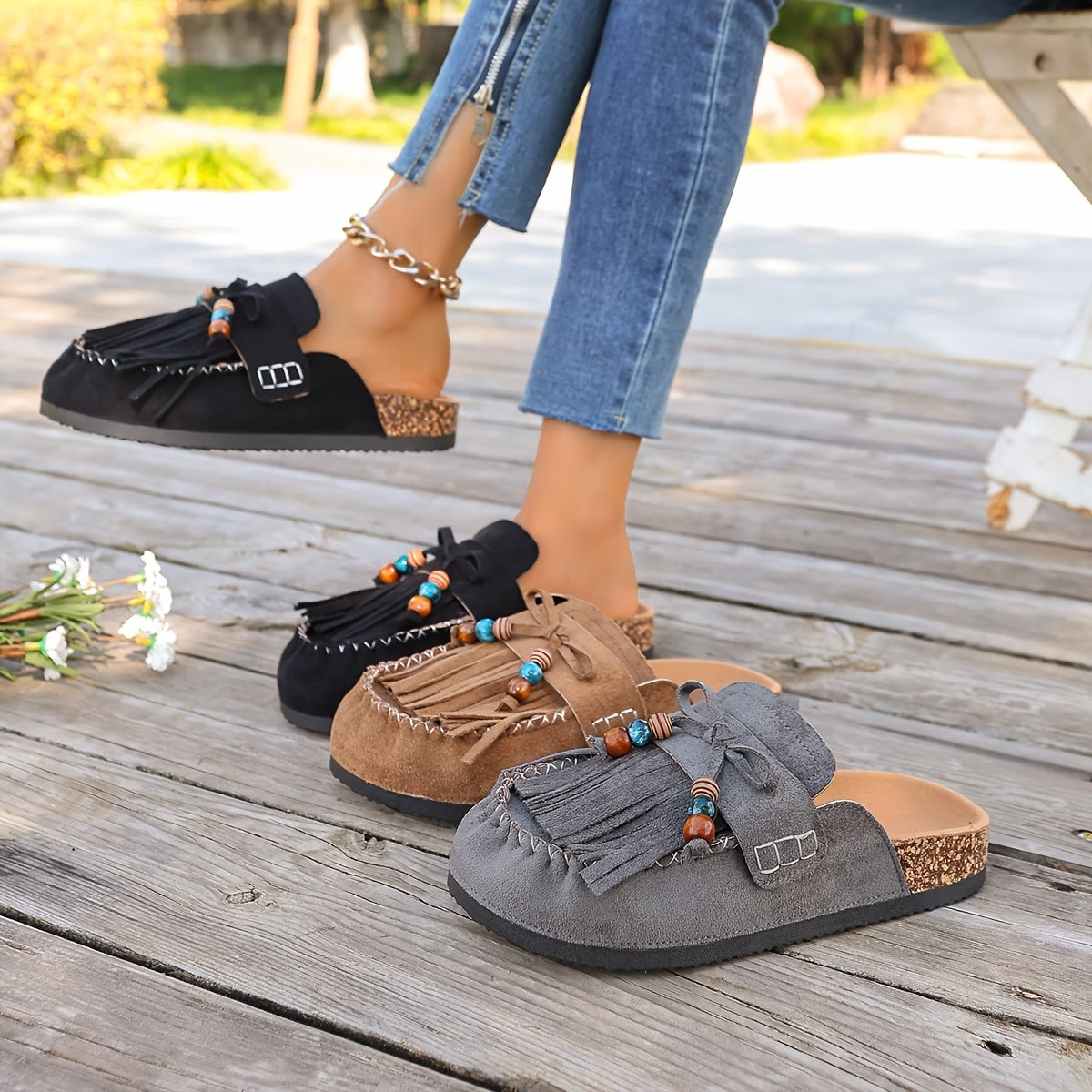Bohemian Style Women's Slip-on Shoes, Wedge Heel Thick Soled Sandals