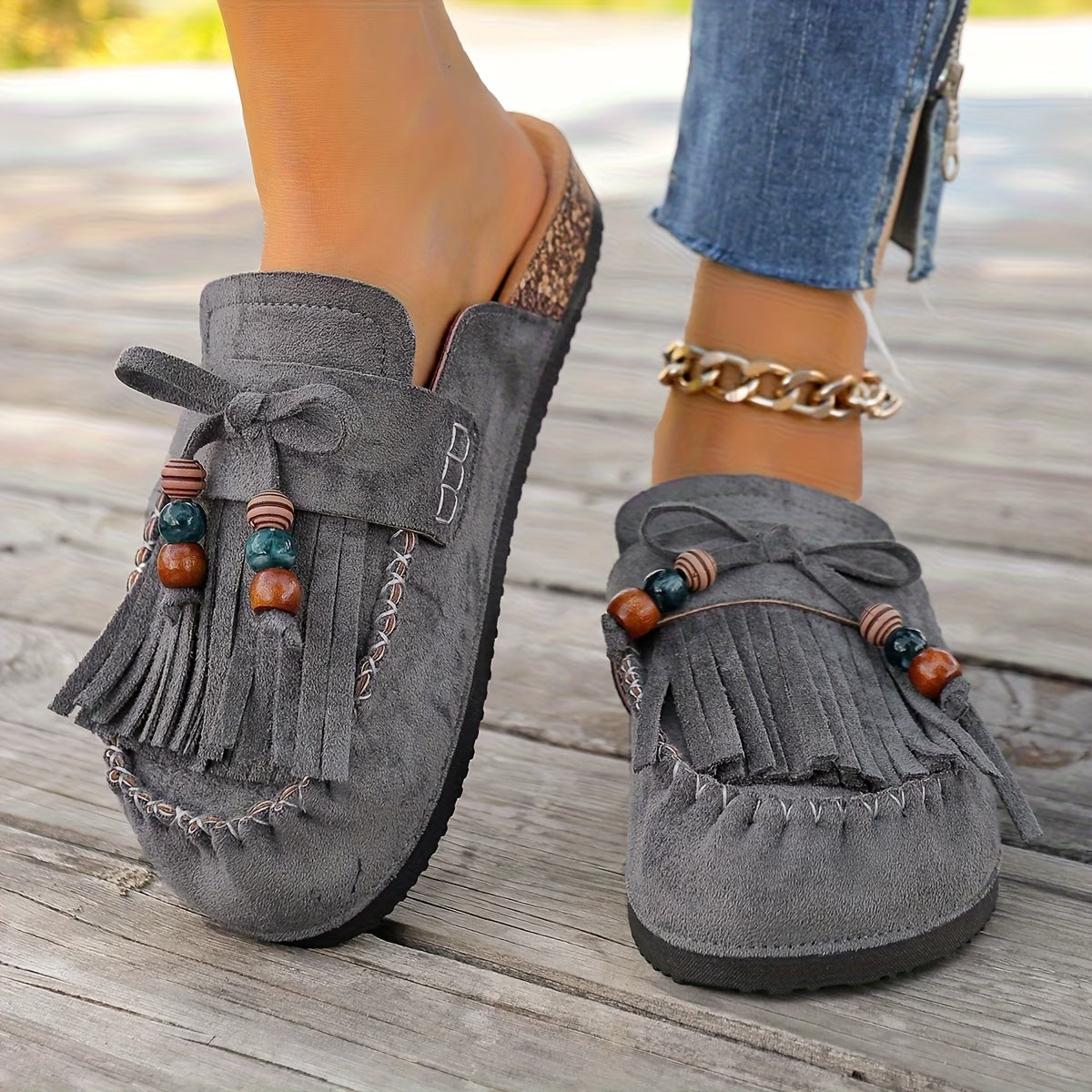 Bohemian Style Women's Slip-on Shoes, Wedge Heel Thick Soled Sandals
