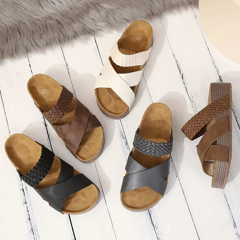 Sandalias ortopédicas para mujer, suela gruesa, trenzadas, cruzadas, informales, de color liso, para playa
