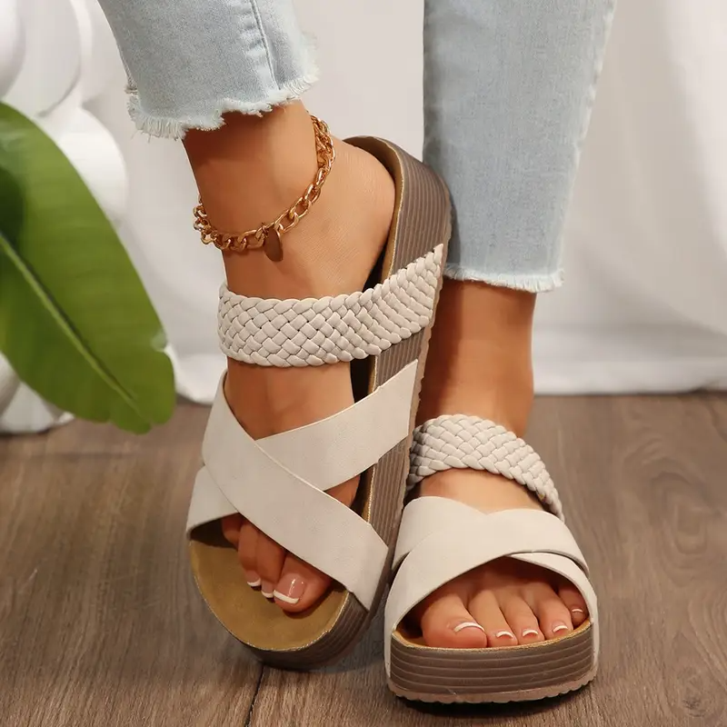 Sandalias ortopédicas para mujer, suela gruesa, trenzadas, cruzadas, informales, de color liso, para playa