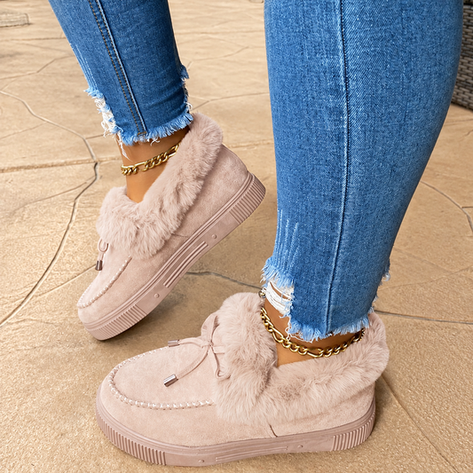 OFERTA CALIENTE 70%🎁Botas de nieve de invierno con punta redonda, forro polar grueso y cálido de algodón para mujer, con soporte para el arco 
