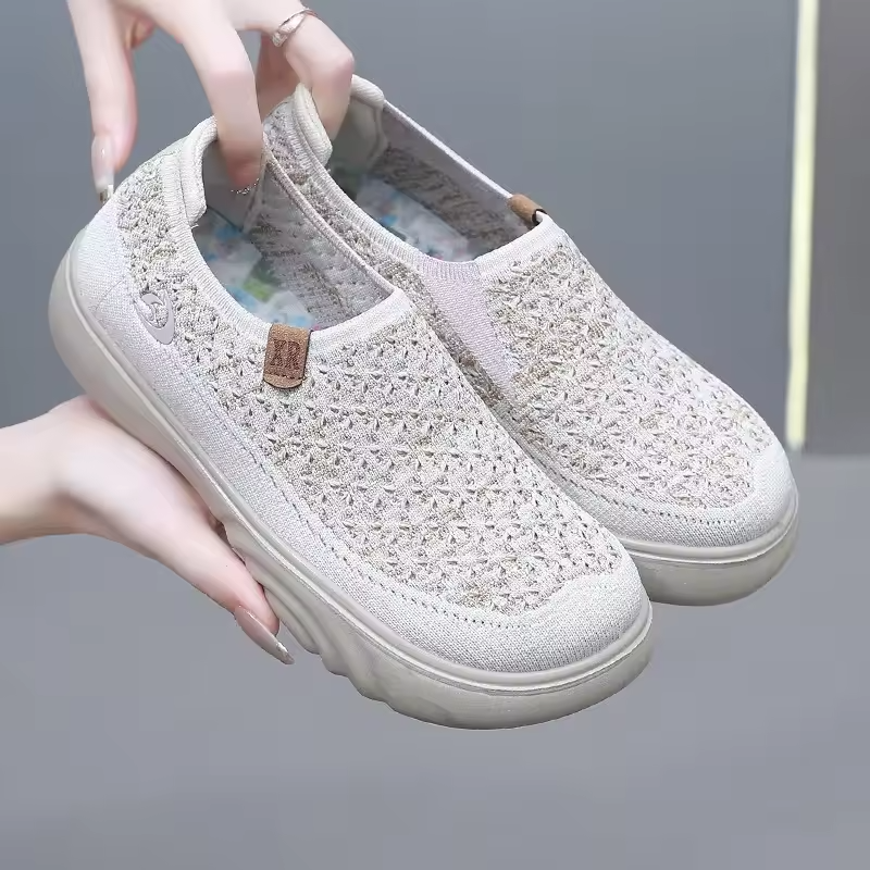 Women's Non-Slip Breathable Walking Sneakers – Soft, Thick Sole Loafers