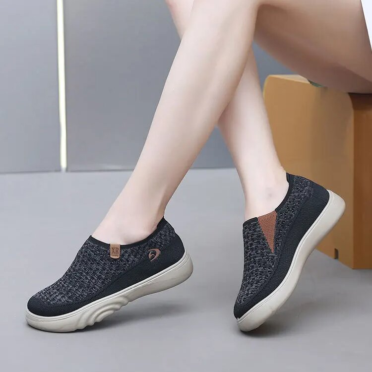 Women's Non-Slip Breathable Walking Sneakers – Soft, Thick Sole Loafers