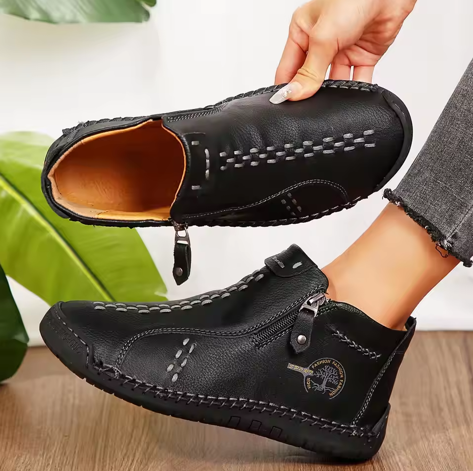 Women’s Hand-Stitched Comfort Ankle Boots – Easy Side Zip