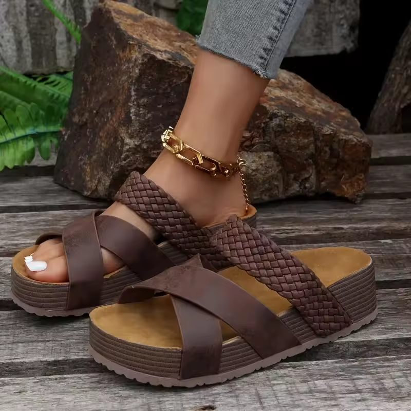 Sandalias ortopédicas para mujer, suela gruesa, trenzadas, cruzadas, informales, de color liso, para playa